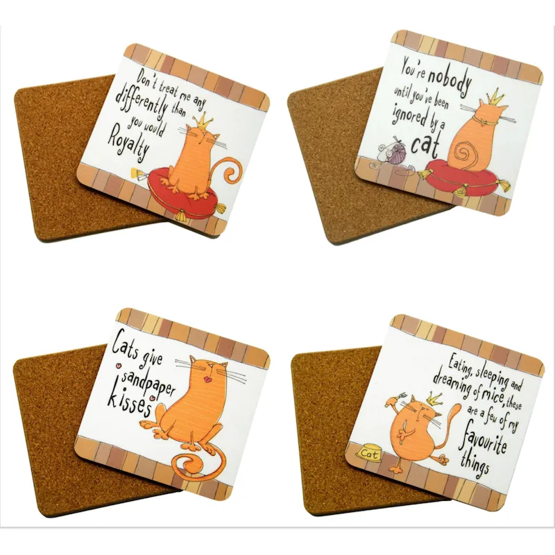 Set of Four Funny Ginger Cat Coasters