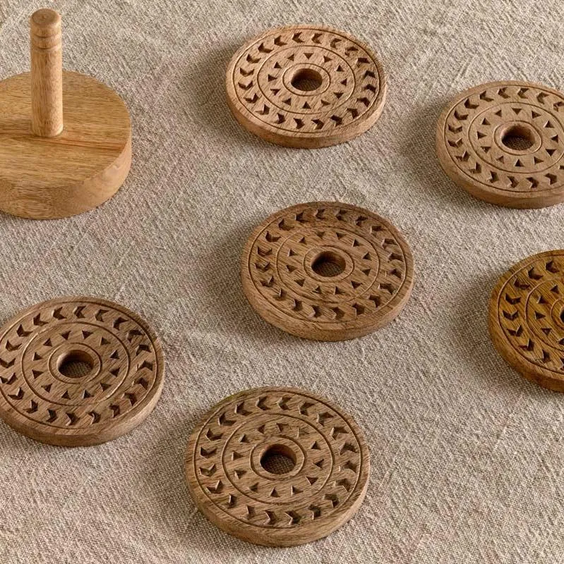 Set of Six Etched Mango Wood Coasters