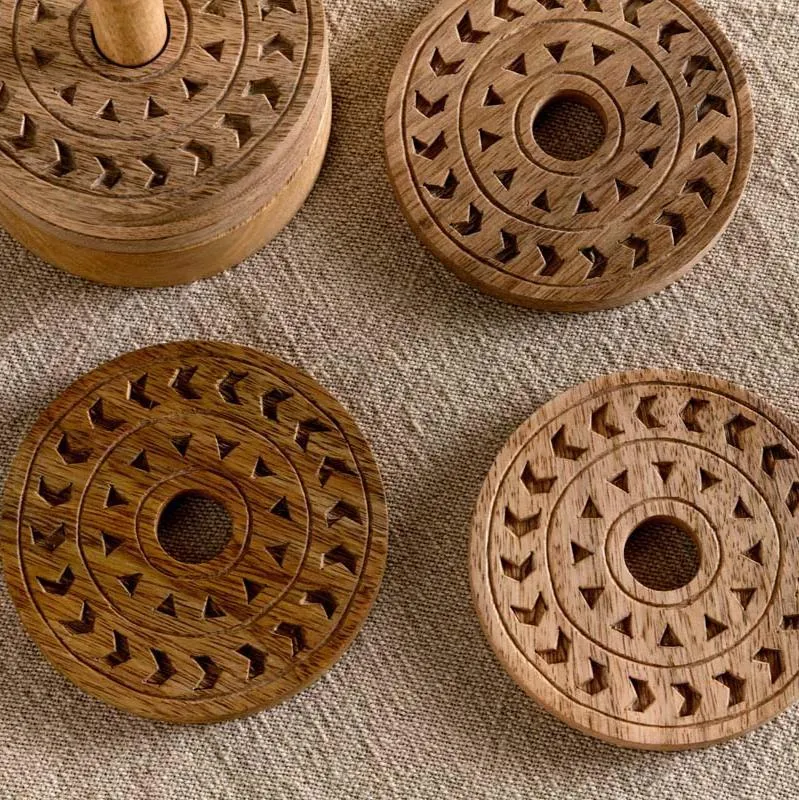 Set of Six Etched Mango Wood Coasters