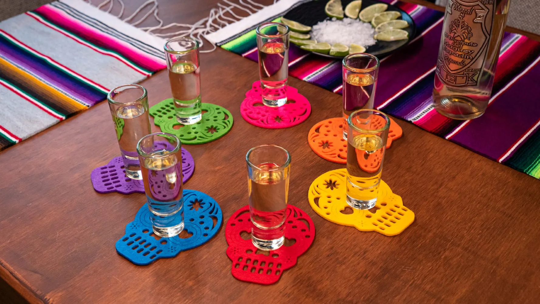 Skull Drinks Coasters Set of 7 Felt Mexican Stocking Fillers