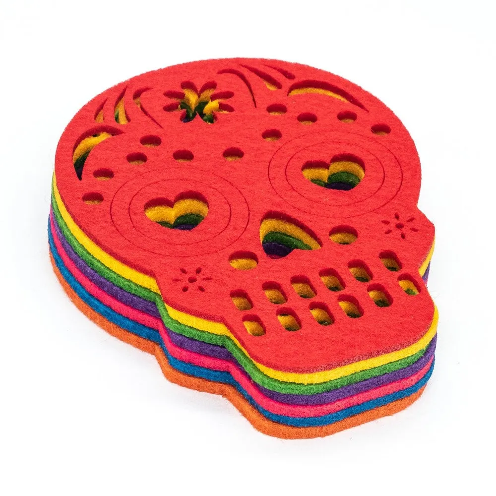 Skull Drinks Coasters Set of 7 Felt Mexican Stocking Fillers