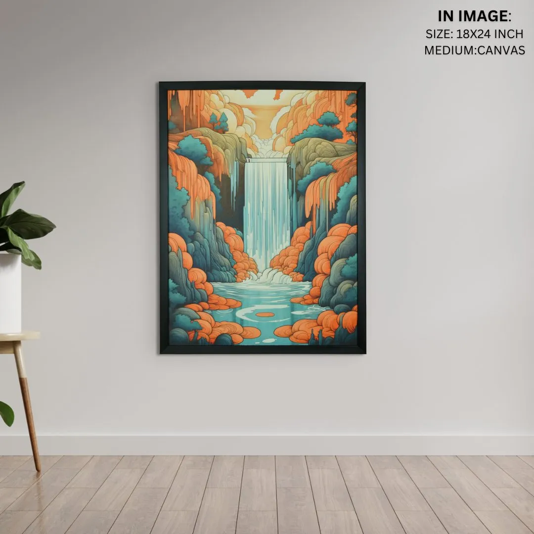 Sowpeace's Handcrafted Boho Day-Night Waterfall Line Art – Premium Set of 2, Indian-Inspired Canvas Prints