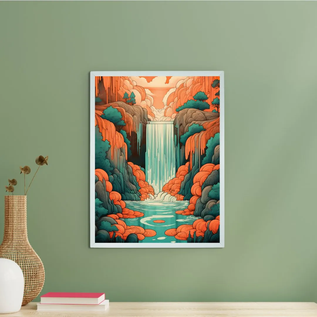 Sowpeace's Handcrafted Boho Day-Night Waterfall Line Art – Premium Set of 2, Indian-Inspired Canvas Prints