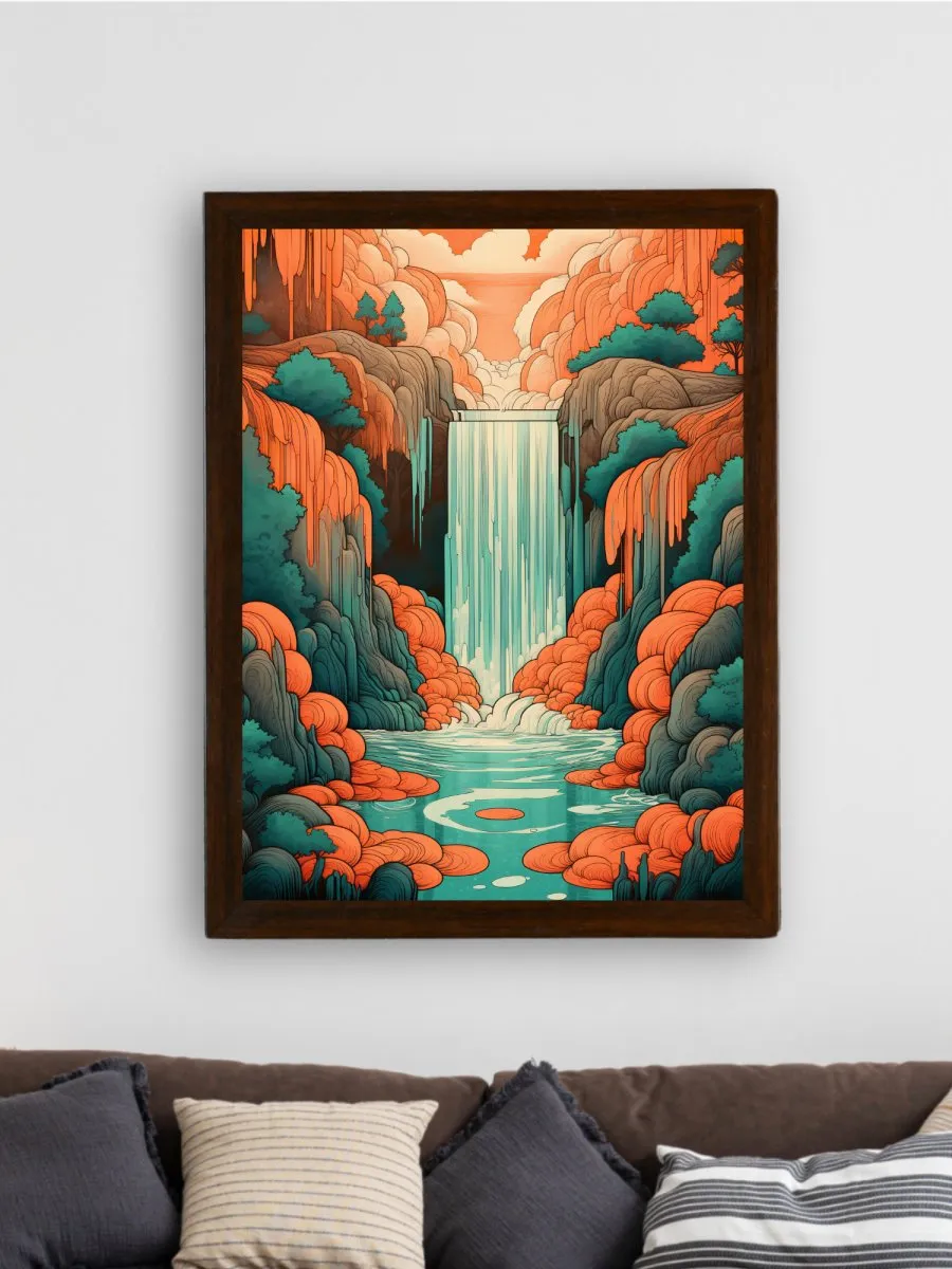 Sowpeace's Handcrafted Boho Day-Night Waterfall Line Art – Premium Set of 2, Indian-Inspired Canvas Prints