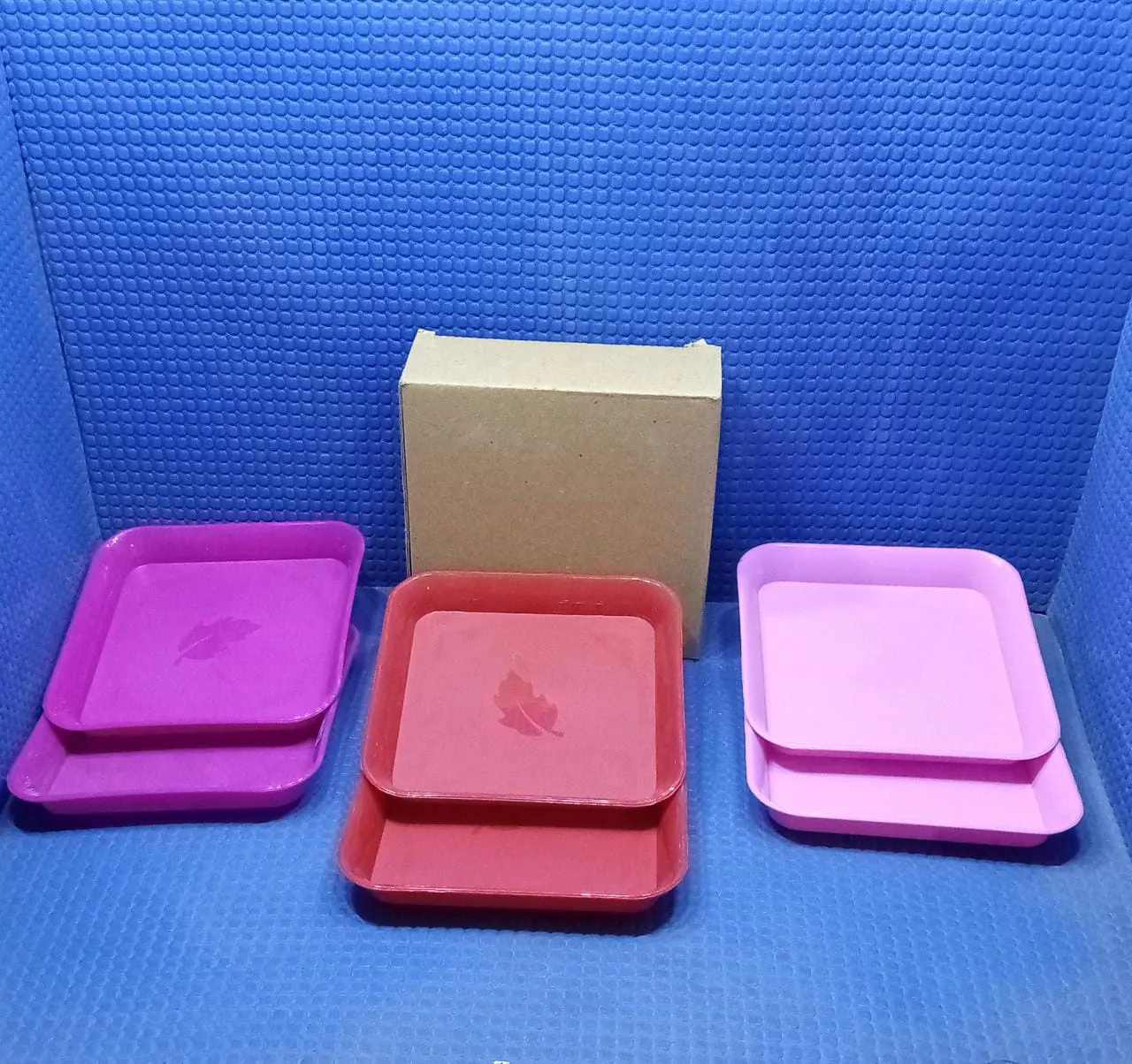 Square Plastic Dinner Plate Set (Set of 6 Pcs) Colorful Snacks  /  Breakfast Plate