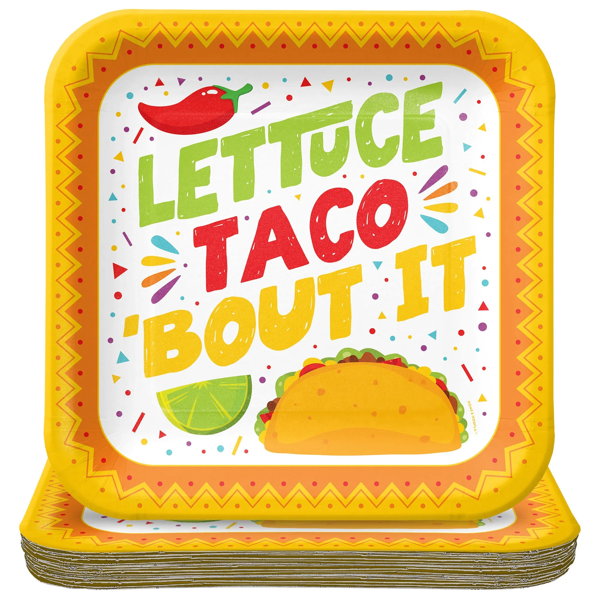 Taco Party Supplies - Lettuce Taco 'Bout It Square Paper Dinner Plates for 16 Guests