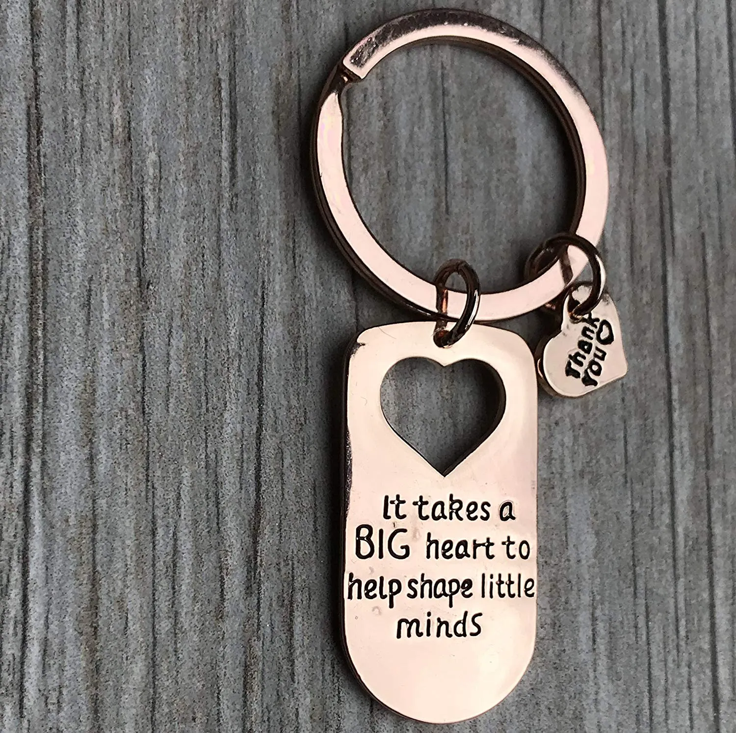 Teacher Charm Keychain, It Takes Big Heart to Teach Little Minds Rose Gold Jewelry