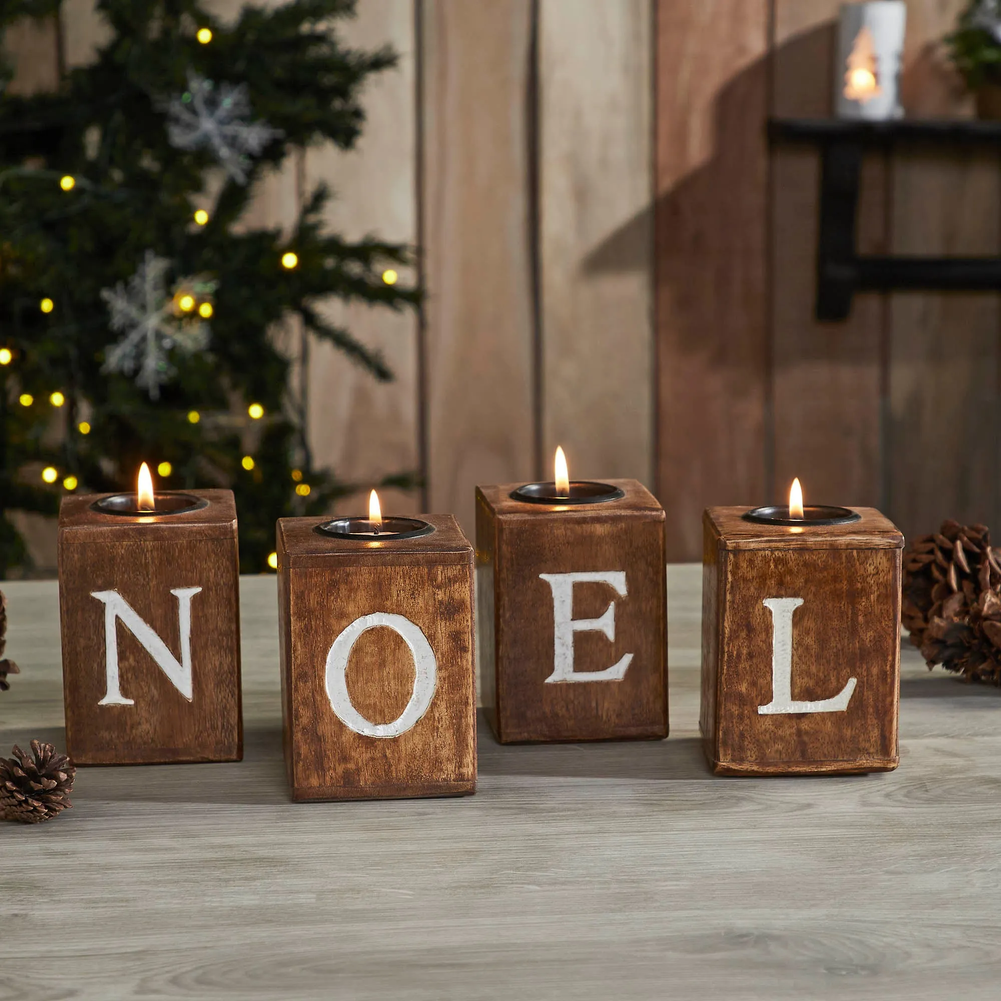 Tealight Holders NOEL Cube Set of 4 4x3x3