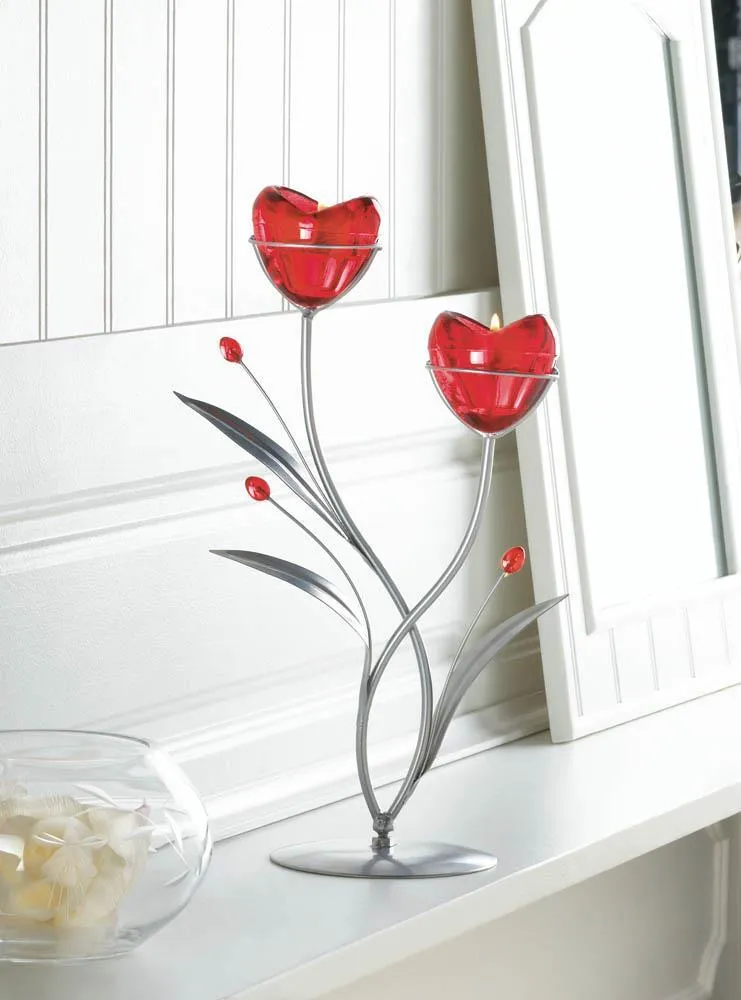 Two Hearts In Bloom Candle Holder