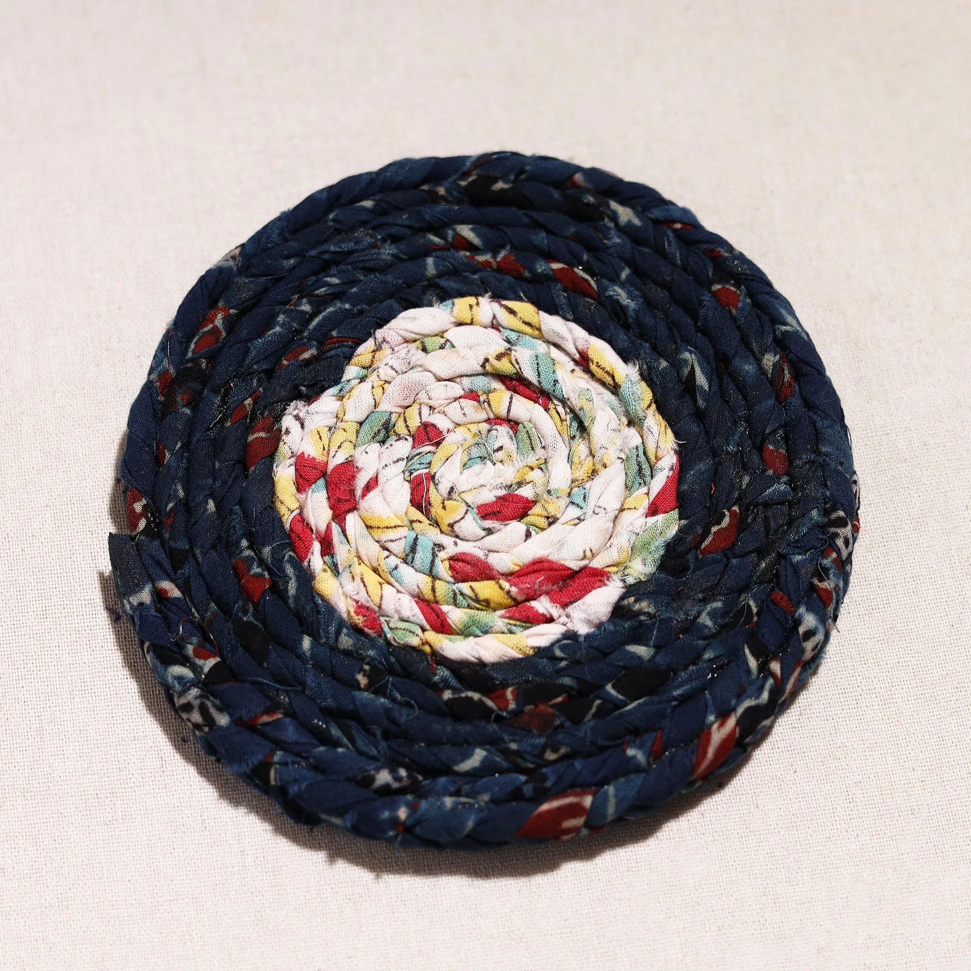 Upcycled Fabric Hand Braided Coaster 05