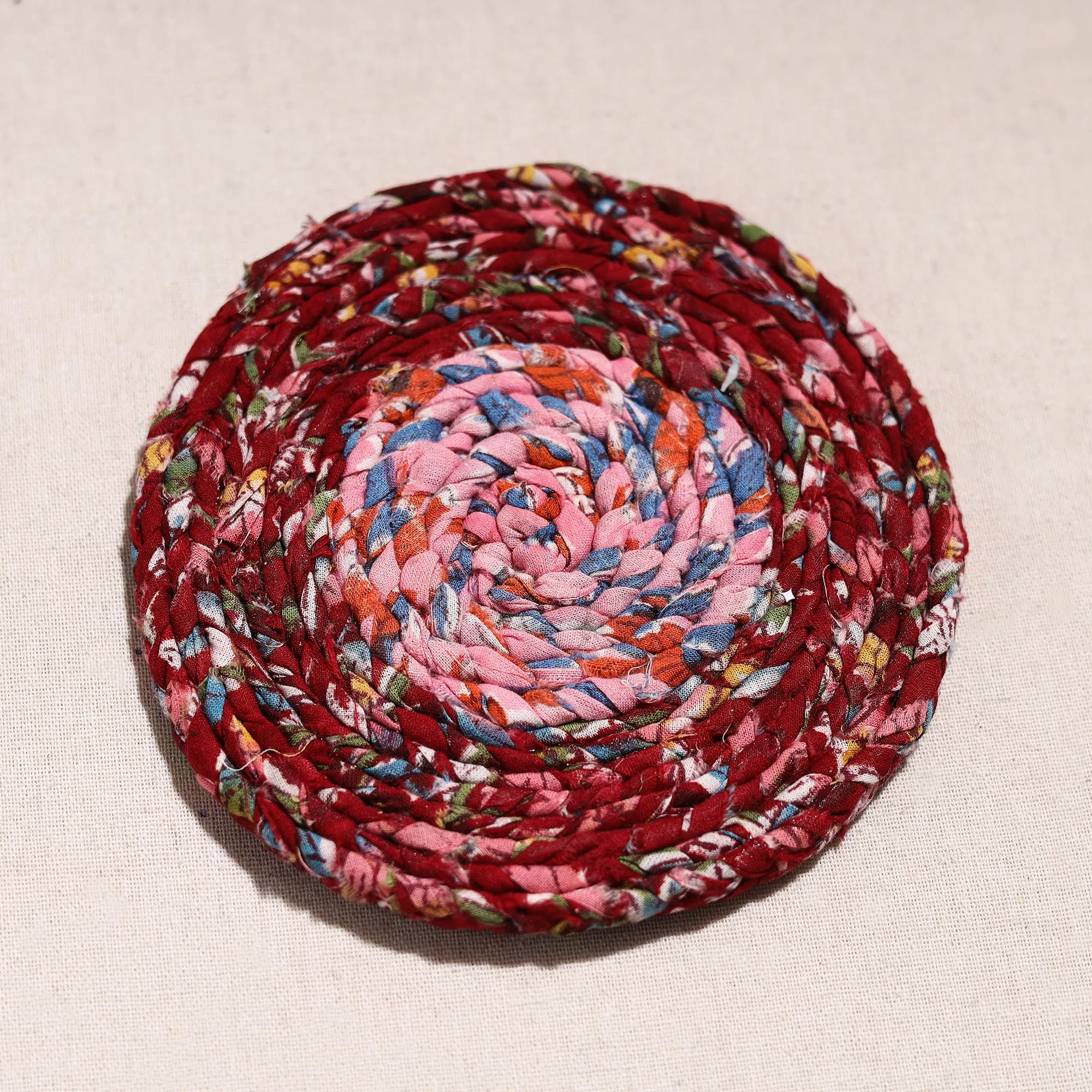 Upcycled Fabric Hand Braided Coaster 34