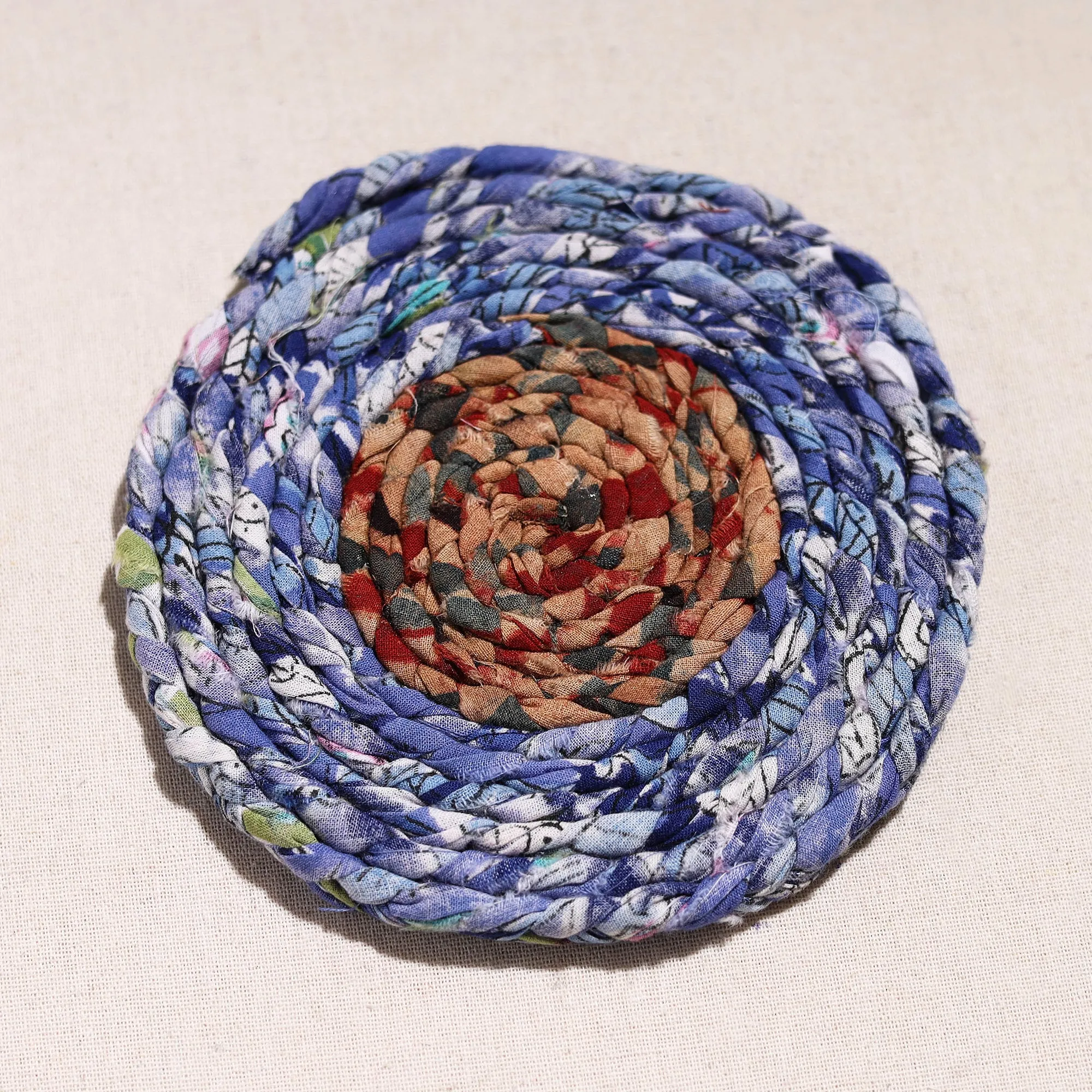 Upcycled Fabric Hand Braided Coaster 51