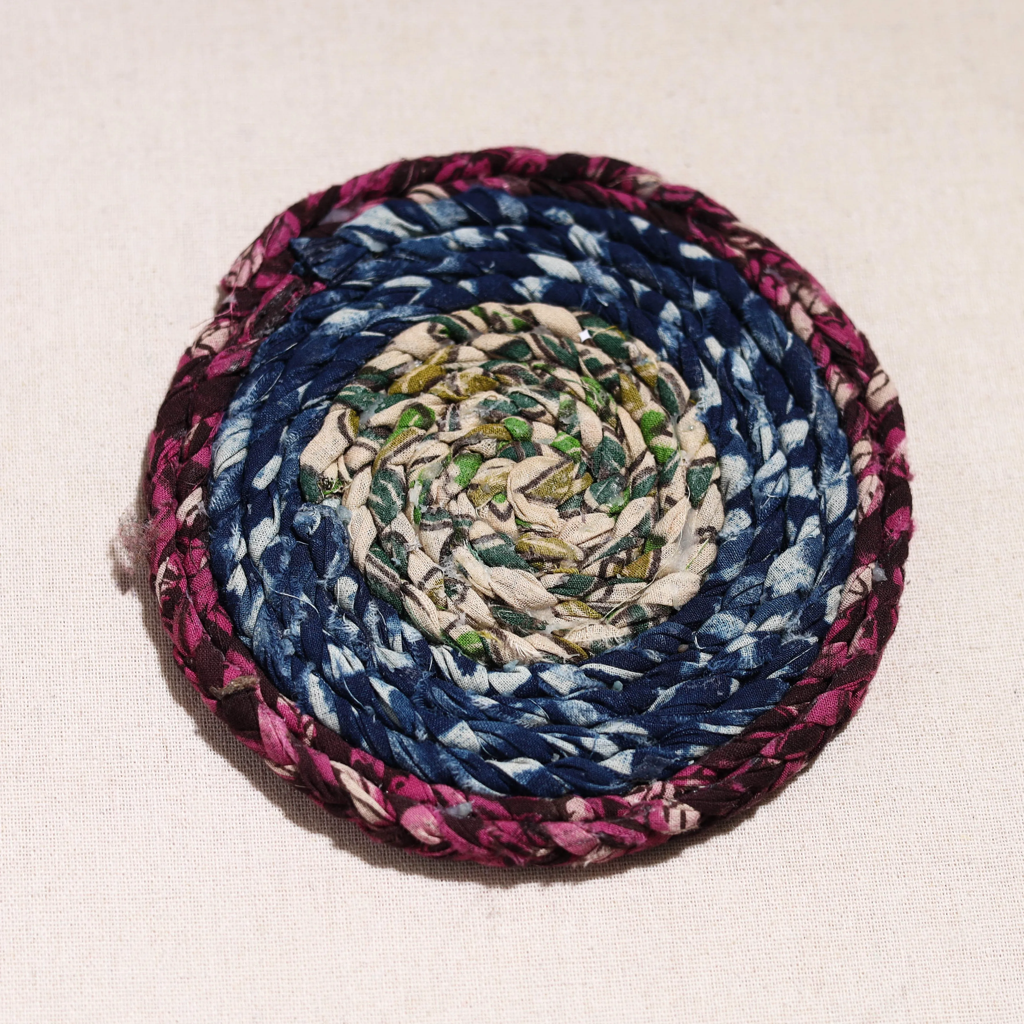 Upcycled Fabric Hand Braided Coaster 58