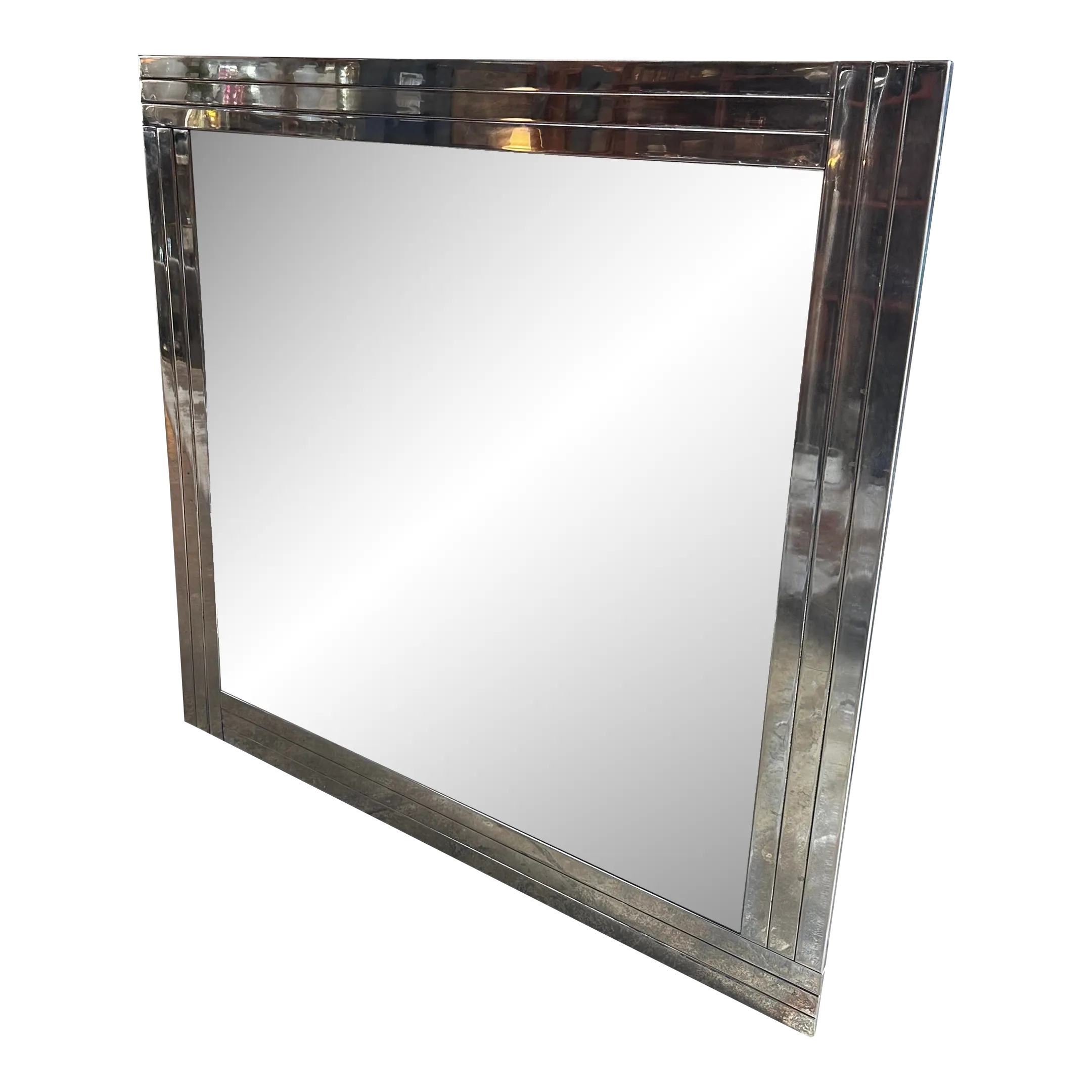 Vintage Square Chrome Mirror 1980s