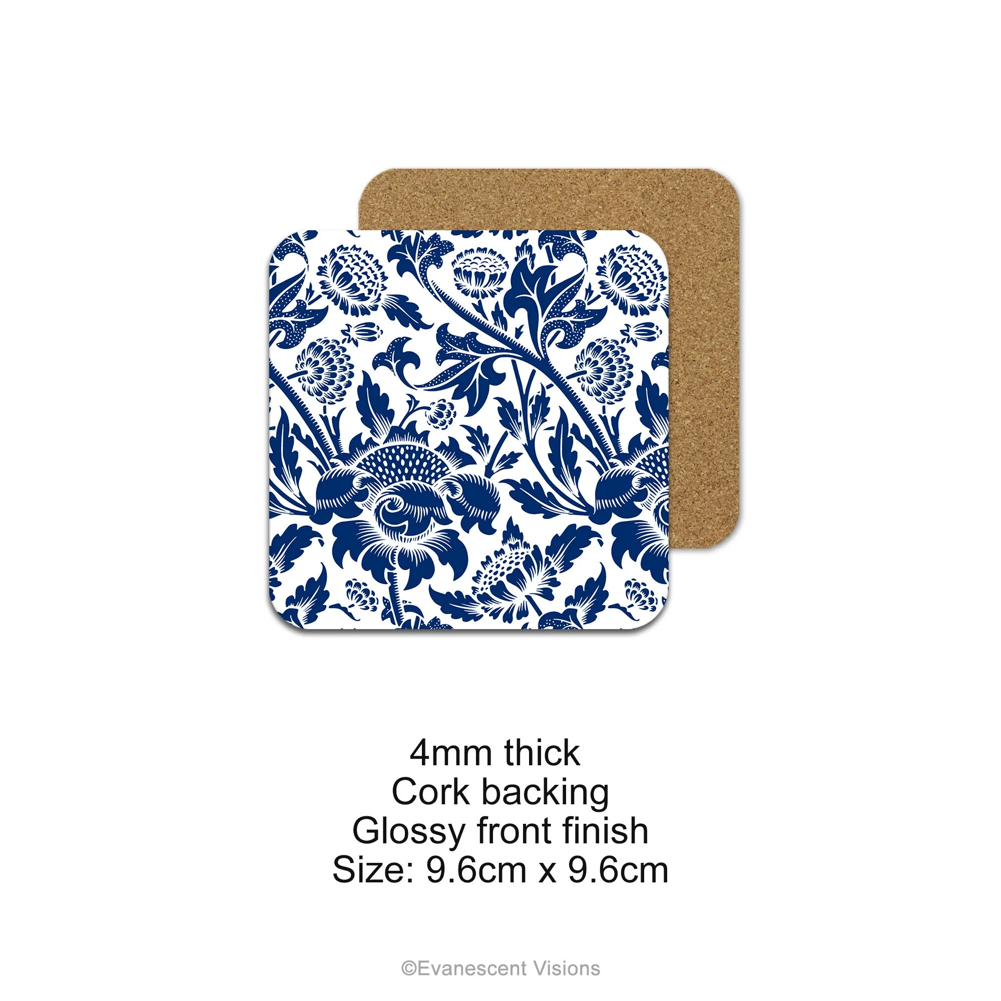 Vintage Style Blue and White Botanical Coaster Set