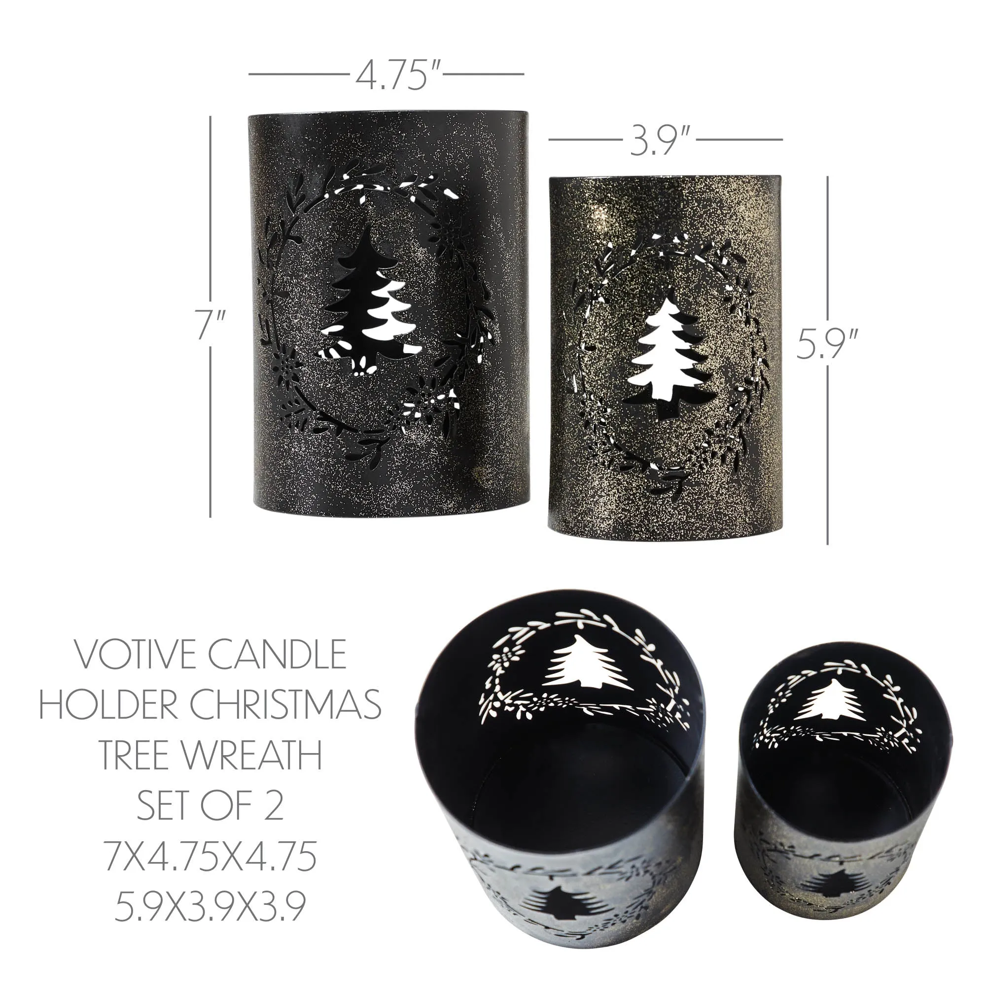 Votive Candle Holder Christmas Tree Wreath Set of 2