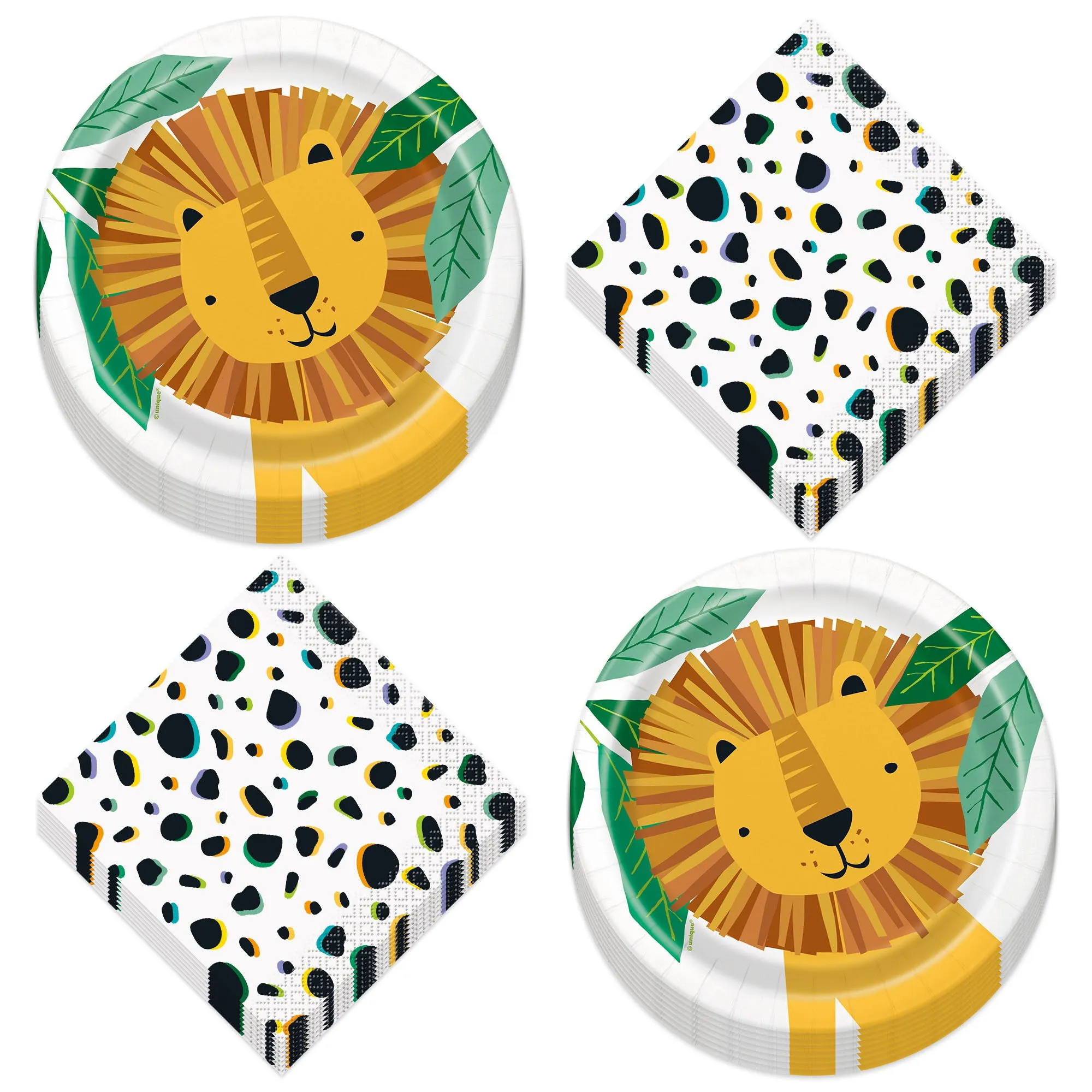 Wild Jungle Safari Paper Lion Plates with Black & White Animal Print Napkins (Serves 16)