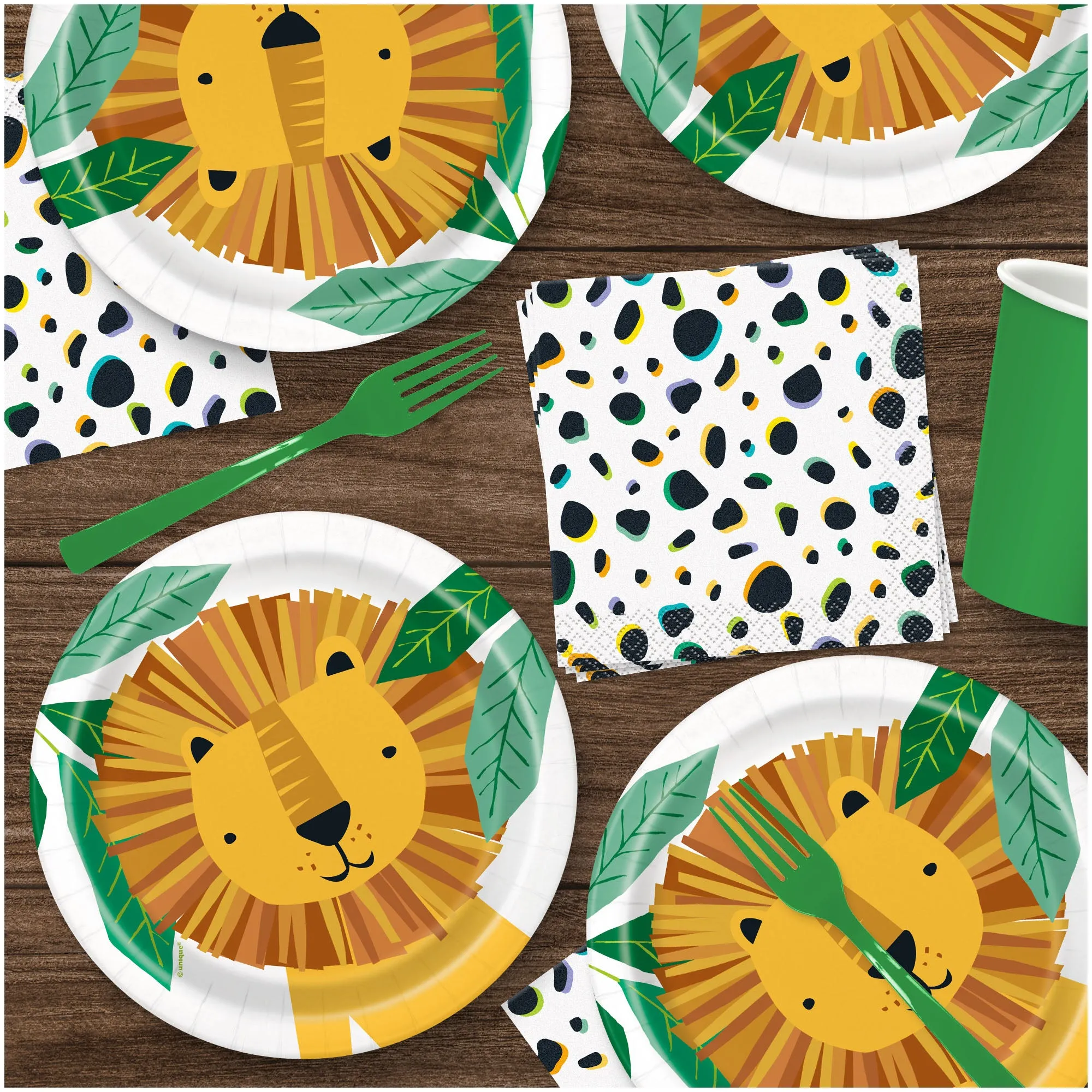 Wild Jungle Safari Paper Lion Plates with Black & White Animal Print Napkins (Serves 16)