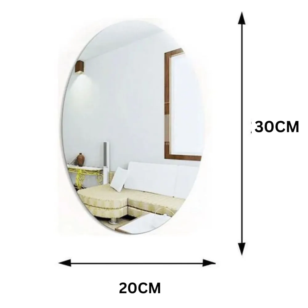 wolkwogg Oval Shape Adhesive Mirror Sticker for Wall on Tiles Bathroom Bedroom Living Room Basin Mirror Bathroom Wall Mirror Stickers Unbreakable Plastic Wall Mirror (20 * 30)