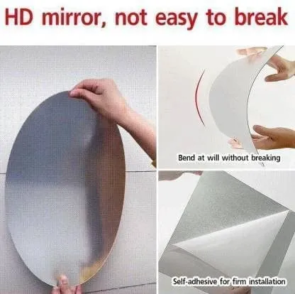 wolkwogg Oval Shape Adhesive Mirror Sticker for Wall on Tiles Bathroom Bedroom Living Room Basin Mirror Bathroom Wall Mirror Stickers Unbreakable Plastic Wall Mirror (20 * 30)